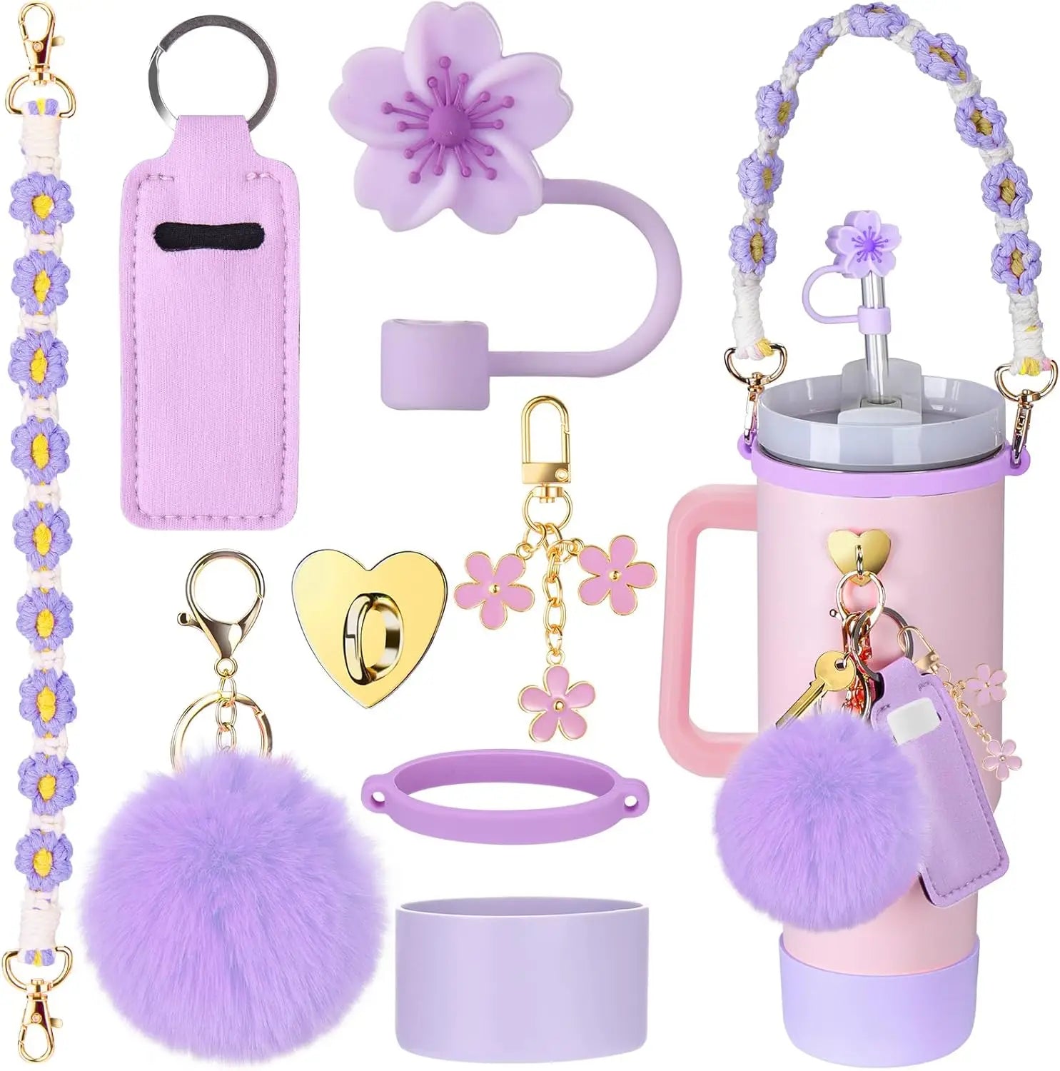 8-Piece Pink Cup Accessory Set for Stanley Tumblers