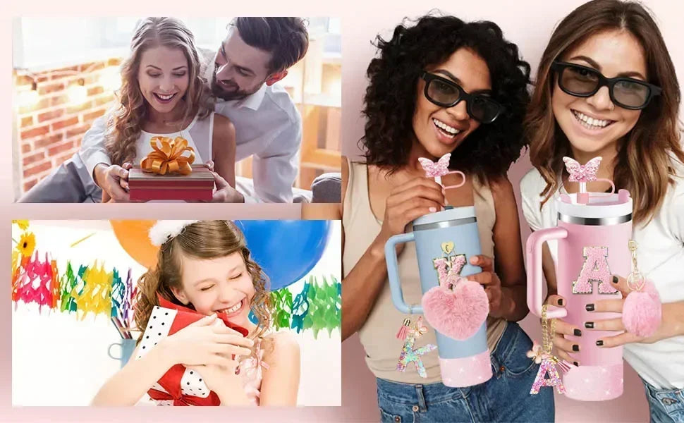 9-Piece Pink Butterfly & Initial Cup Accessory Set for Stanley