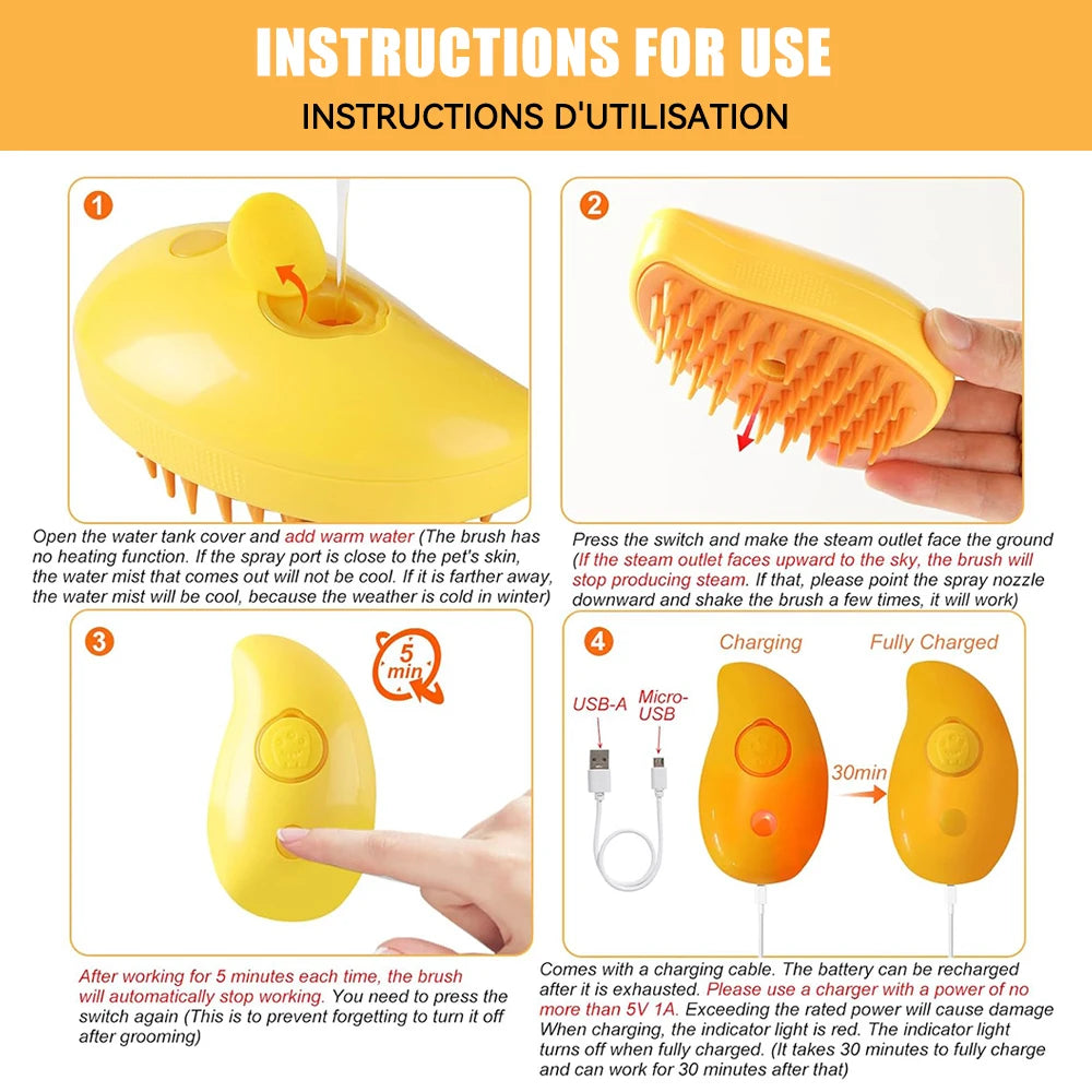 3-in-1 Steamy Cat & Dog Grooming Brush