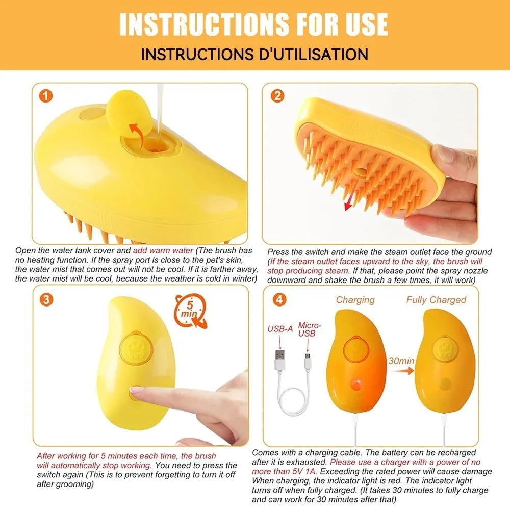 3-in-1 Steamy Cat & Dog Grooming Brush