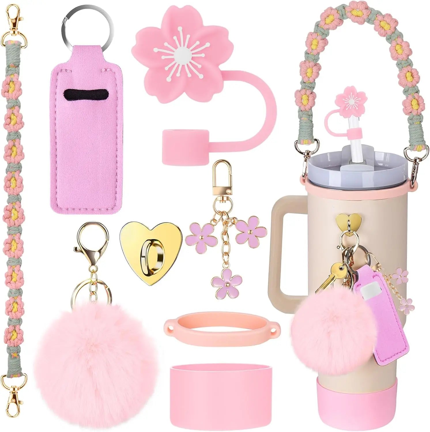 8-Piece Pink Cup Accessory Set for Stanley Tumblers