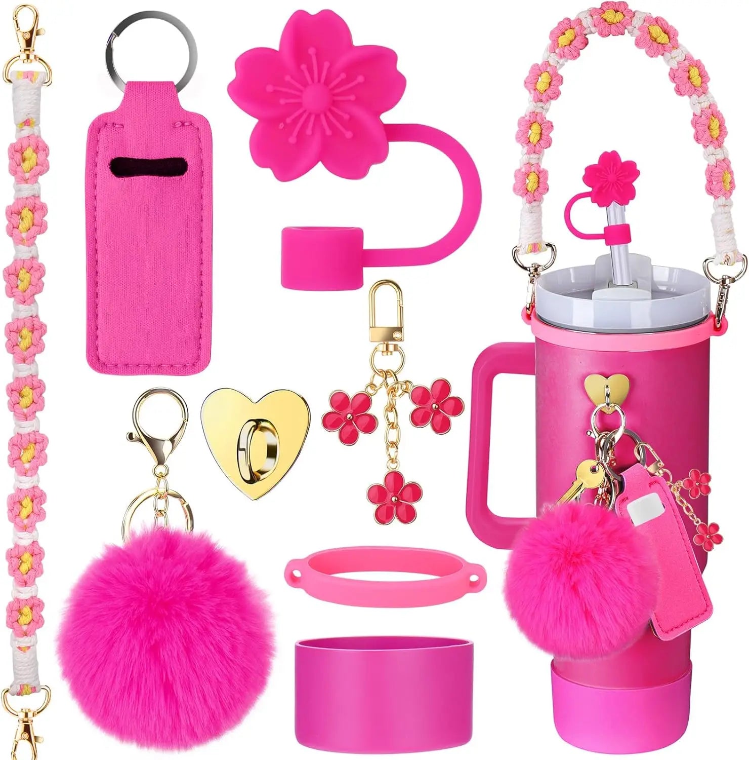 8-Piece Pink Cup Accessory Set for Stanley Tumblers