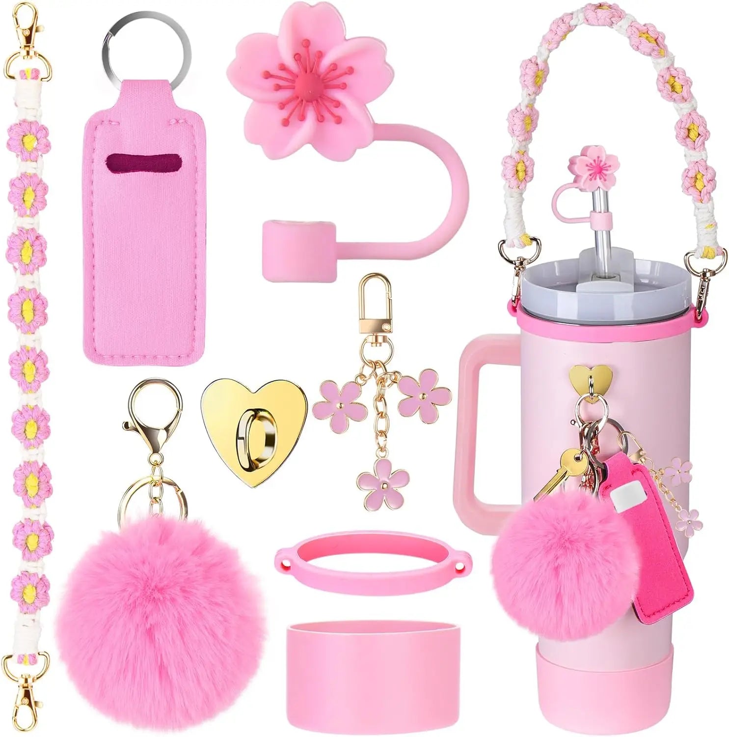 8-Piece Pink Cup Accessory Set for Stanley Tumblers